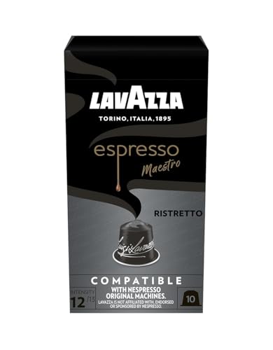 Lavazza, Espresso Maestro Ristretto, 10 Cápsulas de Café Compatibles con las Máquinas Nespresso* Original, Notas Aromáticas de Chocolate y Caramelo, Arábica y Robusta, Intensidad 12, Tueste Oscuro
