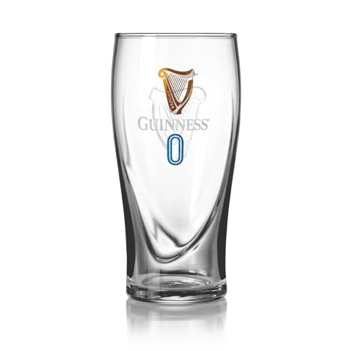 Guinness Official 0 Gravity Pint Glass – 20oz Authentic Non-Alcoholic Beer Glass with Gold Harp and Blue Zero Logo – Genuine Irish Drinkware, Single Pack