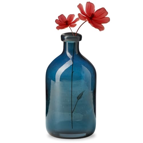 Torre & Tagus 8" Solid Blue Glass Vase for Flowers & Reed Diffuse...