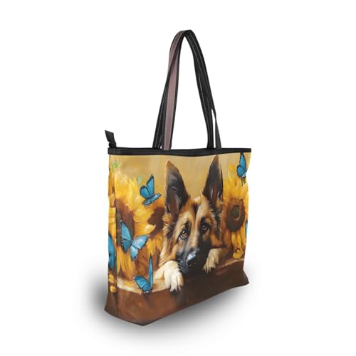 Bolso tote lindo para mujeres con diseño de perro pastor alemán, bolso de mano duradero con cremallera para uso diario miniatura 5