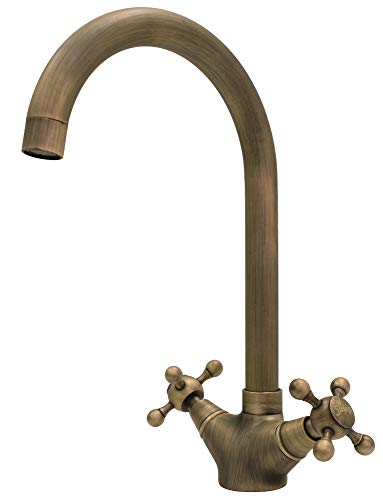 Croix de tête antique en laiton robuste mitigeur cuisine rétro LWX
