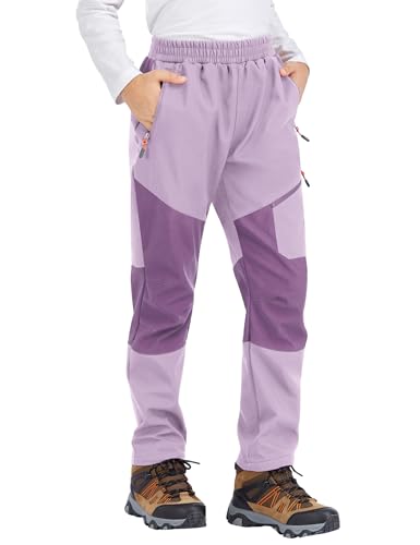 Image of Kids Winter Pants Fleece Lined Waterproof Boys Ski Pants Thermal Outdoor Softshell with Zipper Pockets