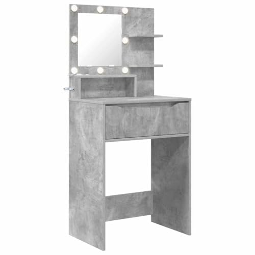 zylophax Tocador para dormitorio de hormigón gris con iluminación LED, 80 x 39,6 x 135 cm, de madera con espejo, cajones, almacenamiento de maquillaje, estilo, cuidado, moderno y elegante