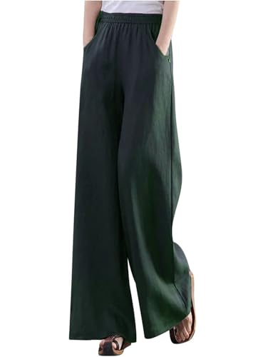 Image of KOTTY Women's Crumble Fabric High Waist Solid Color Drawstring Wide Leg Trousers Loose with Pockets