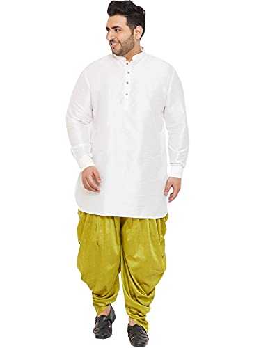 Image of VASTRAMAY Men's Silk Blend Solid Plus Kurta And Dhoti Set - Classic Ethnic Attire for Cultural Celebrations | Curved Hem Kurta With Contrast Cowl Dhoti Set