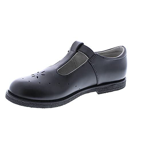 FOOTMATES Sherry BTS Leather T-Strap Mary Jane Flats Girls Dress Shoes with Wide Toe Box and Custom-Fit Insoles, Non-Marking Outsoles - for Little Kids and Big Kids, Ages 4-12