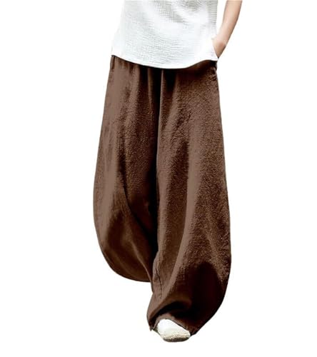Women's Boho Floral Lantern Pants Elastic Waist Baggy Wide Leg Hippie Trousers with Pockets