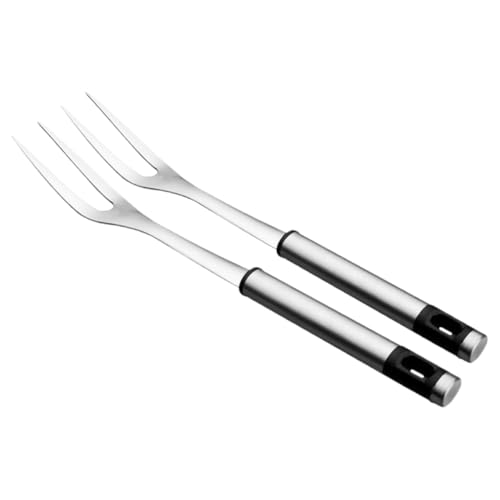 BEBEMOKO 2Pcs Stainless Steel Bbq Fork Set with Long Handle Versatile Utensils for Grilling Chicken Fish Hot Dogs and Steaks Essential Cooking Accessories for Outdoor Barbecues and Social