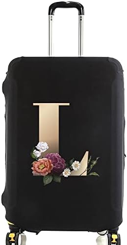 Initial Letter Printed Design Travel Trolley Case Cover Protector Washable Suitcase Cover Luggage Storage Covers for 18-28 Inch Luggage Cover (L (26-28 inch Luggage), Black)