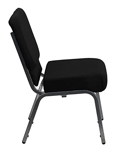 Offex 21" Extra Wide Black Stacking Church Chair With 3.75" Thick Seat - Silver Vein Frame #TOP7