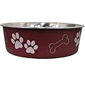 Loving Pets Stainless Steel Bella Dog Bowl Non-Slip Dishwasher Safe & Bacteria Resistant Metallic Pet Dish - Merlot - Large (1.5 Litre)