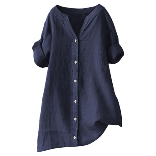 Girls Linen Button Down Shirts Rolled Cuffed Short Sleeve Blouse Teen Summer Casual V Neck Lightweight Beach Tops2