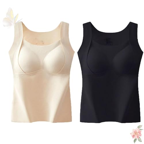 Thickened Warm Tank Top with Shelf Bra,High-Stretch Thermal Undershirt for Women,Tummy Control Sleeveless Base Layer (US, Alpha, X-Large, Regular, Regular, B)