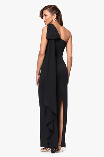 Xscape Women's Scuba Crepe Asymmetrical Neck and Chiffon Sash Floor Length Dress (Petite)3
