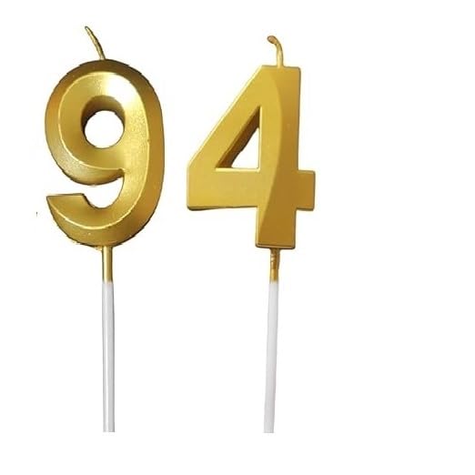 Image of ToyUniverse Number 94 Gold Candle | Ninety Four Number Candle | Number 94 Metallic Gold Candle for Ninety Fourth Birthday,Anniversary, Surprise Party Cake Decoration Candle (Pack of 2,Number 94)