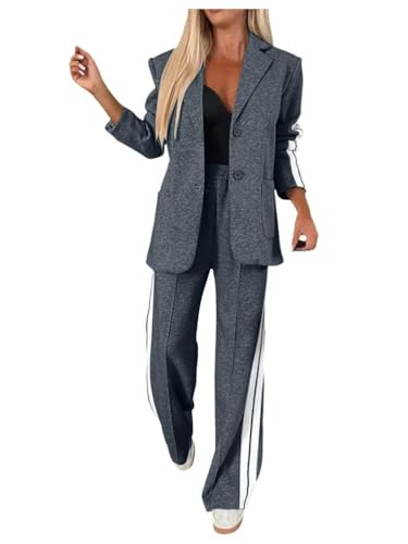 Tomwell Hosenanzug Damen Anzug Elegant 2 Teilig Langarm Zweiteiler Einfarbig Hosenanzug Festlich Modern Anzughose Streetwear A Dunkelgrau XL Tomwell Hosenanzug Damen Anzug Elegant 2 Teilig Langarm Zweiteiler Einfarbig Hosenanzug Festlich Modern Anzughose Streetwear A Dunkelgrau XL