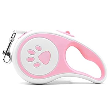 KUTKUT Retractable Dog Leash, 360? Tangle-Free Pet Leash, Anti-Slip Handle One-Handed Brake/Pause/Lock 5 Meter Nylon Retractable Dog Leashes for Small Dogs and Medium Dogs (Pink, 16ft)