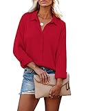 HOTOUCH Red Button Down Shirt Women Long Sleeve Work Shirts Chiffon Office Button Blouses Red S