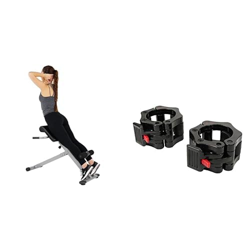 Sunny Health and Fitness 45 Degree Hyperextension Roman Chair, Steel, Grey, One Size + Locking Collar Clamps with Quick Release for Olympic Barbells for Pro Training Sunny Health and Fitness 45 Degree Hyperextension Roman Chair, Steel, Grey, One Size + Locking Collar Clamps with Quick Release for Olympic Barbells for Pro Training