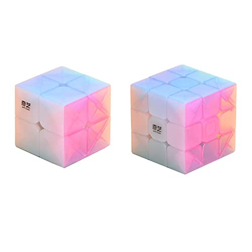 Cuberspeed Bundle Speed Cube Set Qiyi QiDi S Jelly 2x2 Magic Cube and Qiyi Warrior W 3x3 stickerless Jelly Speed Cube