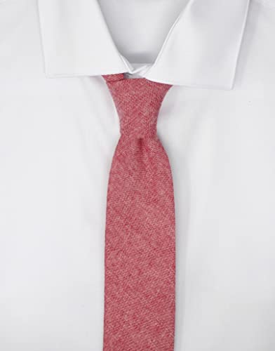 Image of Men's Chambray Cotton Skinny Necktie Tie Textured Distressed Style - 2.5 inch Width