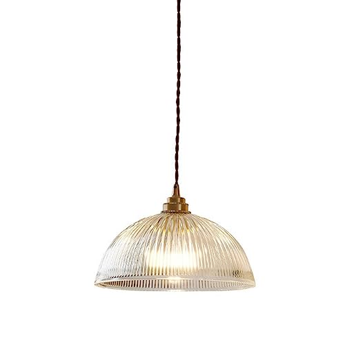 Clear Ribbed Glass Dome Pendant Light Fixture, Semicircle Transparent Glass