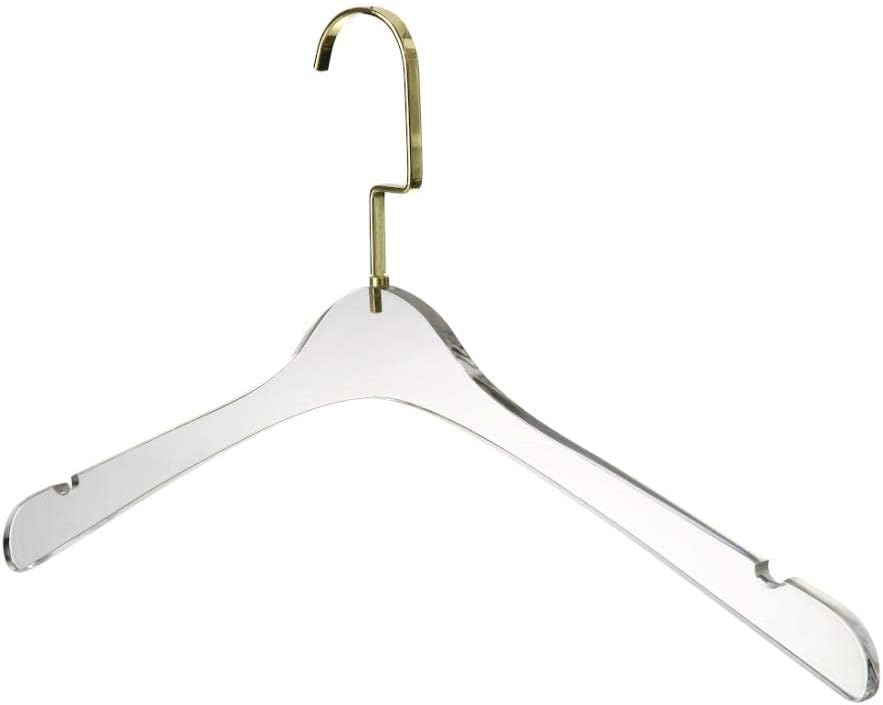 YBM HOMEQuality Acrylic Clear Hangers Made of Clear Acrylic for a Luxurious Look and Feel for Wardrobe Closet, Clothes Hangers Organizes Closet, Men, Gold w/Flat Hook, 4104-1