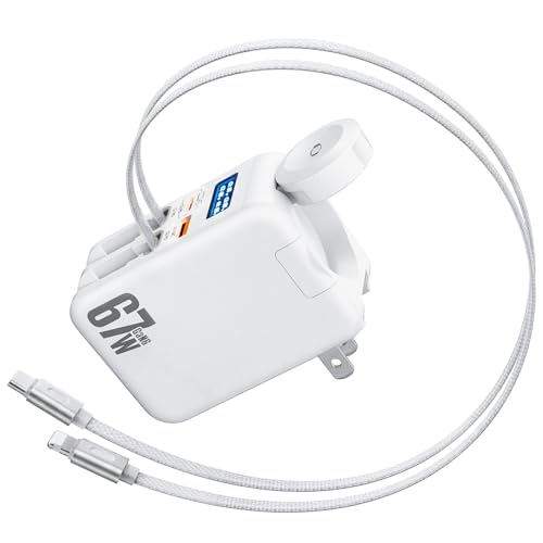 【新登場】Hatalkin 5-in-1 巻き取り式充電器（アップルウォッチ対応）、67W GaN USB-C高速充電ブロック（ライトニングケーブル＆type Cケーブル＆2ポート付き）、ポータブル多ポート充電器（i-Phone 17/16/15、MacBook、iWatch、Samsung対応）省スペース 家庭/旅行/会社用の商品画像（Amazon）