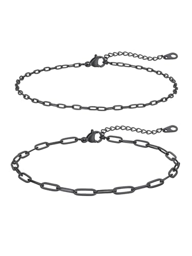 Image of FaithHeart Waterproof Ankle Bracelets for Women, 1 /2 /3Pcs Non Tarnish Stainless Steel Layered Anklet Set Paperclip Figaro Cuban Link Chain Dainty Summer Beach Jewelry Gift Adjustable Size