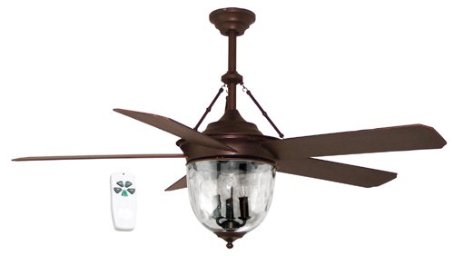 Litex E-Km52Abz5Lkrc Knightsbridge Collection 52-Inch Indoor/Outdoor Ceiling Fan With Remote Control, Five Aged Bronze Abs Blades And Single Light Kit With Clear Ripple Glass #TOP13