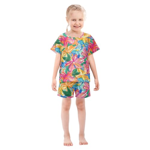 ALAZA Spring Flower Blossom Color Pajamas Short Sleeve 2 Piece Sleepwear Top and Bottom Pajama Set Unisex3