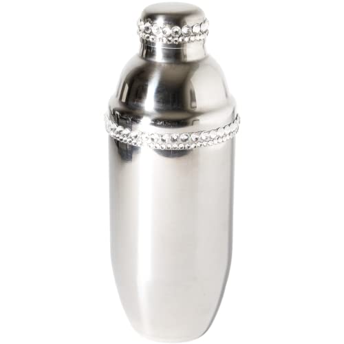 Appian Cocktail Shaker, Sparkling Glass Rhinestones, Stainless Steel, For Glamorous Home Bar or Kitchen, Silver, 3.5x9