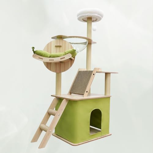 cozyliv キャットタワー 猫タワー 展望台 宇宙船 回転可能ベッド 段ボール爪とぎ キャットハウス はしご 爪研ぎポール 毛糸玉おもちゃ 多頭飼い 高さ150cm 据え置き 運動不足 ストレス解消 おしゃれ