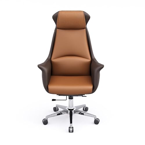 GLETSF Silla De Oficina para Juegos, Silla De Jefe De Lujo, Ergonómica, Asiento De Cuero para El Hogar, Silla De Escritorio para Computadora, Rotación De 360°, Respaldo Suave, Recli-Coffee Brown-A