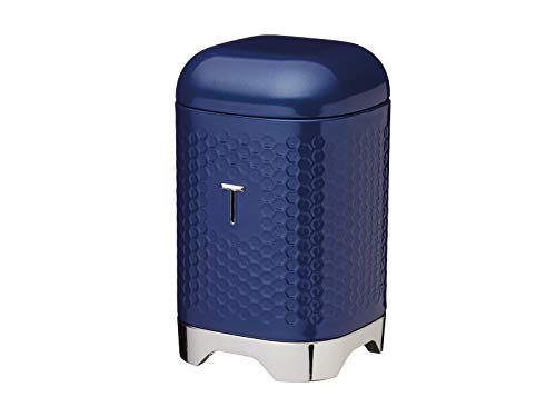 KitchenCraft Lovello Textured Tea Caddy with Geometric Hexagon Pattern, 11 x 11 x 19 cm (4.5" x 4.5" x 7.5") - Midnight Navy