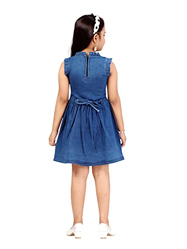 Image of MUHURATAM Girl's Denim Skater Knee-Length Dress