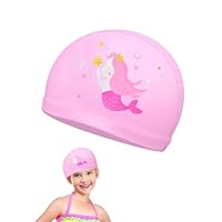Kids Swimming Cap for Girls, Pink Swimming Hats Kids Age 6-14 Years, Stretchable Pu Material, Comfortable Fit for Childrens with Long Hair, for Pool and Water Activities.