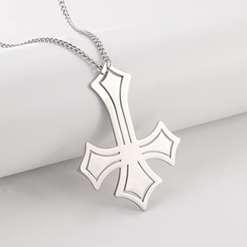 EUEAVAN Stainless Steel Inverted Cross Pendant Necklace Diamond-Trimmed Inverted Classic Satanic Jewelry Religious Necklace2