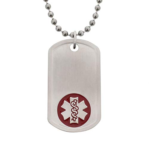 AMERICAN MEDICAL ID â€“ Personalized Medical ID Alert Dog Tag with Red Medical Symbol. 27" Necklace Chain. Custom Engraved with Medical Conditions, Allergies, Emergency Contacts for Prompt Medical Care