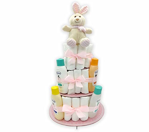 Cestaregalo.es - Tarta de Pañales Dodot con 50 unidades y 4 productos higiene Neceser - 3 Pisos con Soporte para Cupcakes - Regalo Original Canastilla Para Recién Nacido (Rosa)