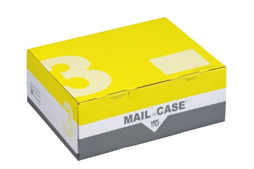 Nips 141673192 Mail-Case 3 - 10 Estuches de cartón para envío, con solapa de cierre, 445 x 355 x 155 mm, diseño trapezoidal, color amarillo y gris