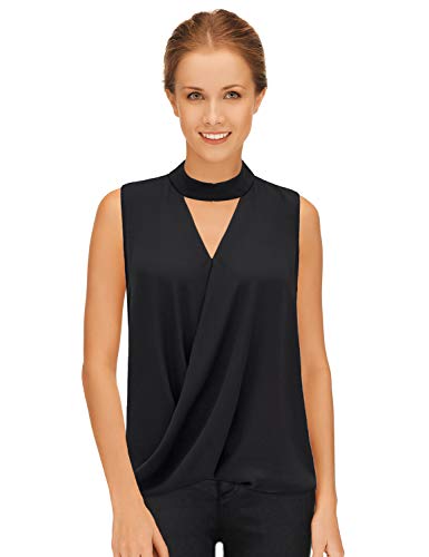 Blooming Jelly Mujeres Tops Choker Elegante Wrap Halo V de Pico Gasa sin Mangas Camiseta Blusa Negro 44 Cover
