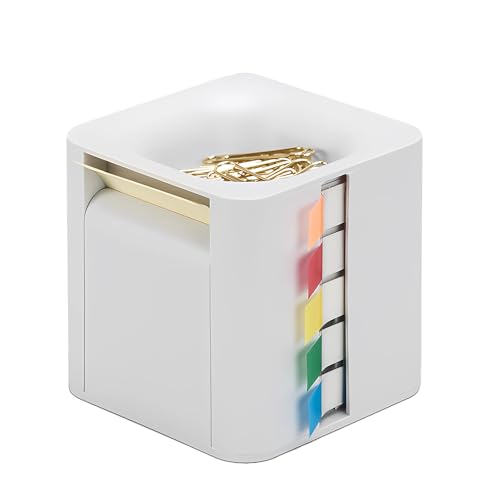 ZEUP Creative Office 5-in-1 Memo Note and Flag Dispenser,Memo Holder Desk Organizer for Office Home Post Pop Note Dispenser for Note Pad Holder White