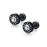 NewHuajiava Pendientes para hombre con números romanos, acero inoxidable, hipoalergénicos, adecuados para orejas sensibles, joyería simple y de moda, regalo de joyería, color negro