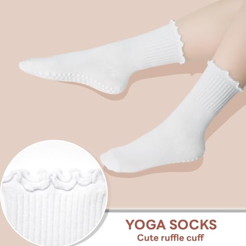 SkiBeaut Pilates Grips Socks- Yoga Women Non Slip Grippers Anti Skid Sticky Hospital Socks for Senior, 3 Pairs, US Size 5-93