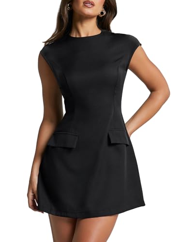 Image of oten Women's Sexy Cap Sleeve Mock Neck Mini Dress A-Line Flare Club Night Out Party Short Dresses