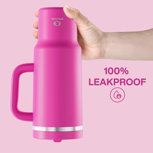 Image of ENCOOL 40 oz Tumbler with Handle and Straw: Stainless Steel Insulated Tumbler Keeps Cold for 24 Hours, Leakproof Travel Cup Fits in Cup Holder and BPA-Free,Persian Rose