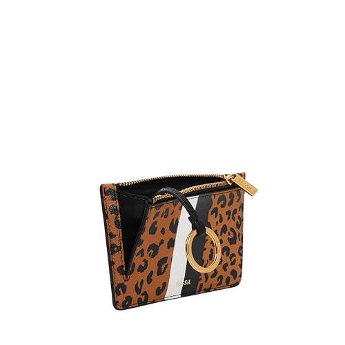 Image of Fossil Women's Logan RFID-Blocking Leather Zip Around Card Case Wallet with Keychain