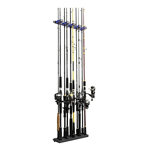 Booms Fishing WV4 Fishing Pole Holder, Wall Mounted Fishing Rod Holders for Garage, Vertical/Horizontal/Ceiling Fishing Pole Rack,Store Up to 10 Rods to Save Your Space, Gray + Blue