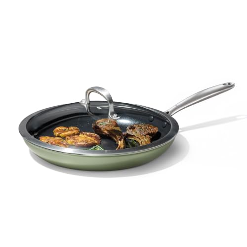 Image of OXO Enhanced 12 inch Frying Pan Skillet with Lid, PFAS-Free Ceramic Nonstick, Hard Anodized, Stainless Steel Handle, Dishwasher & Oven Safe, Eucalyptus